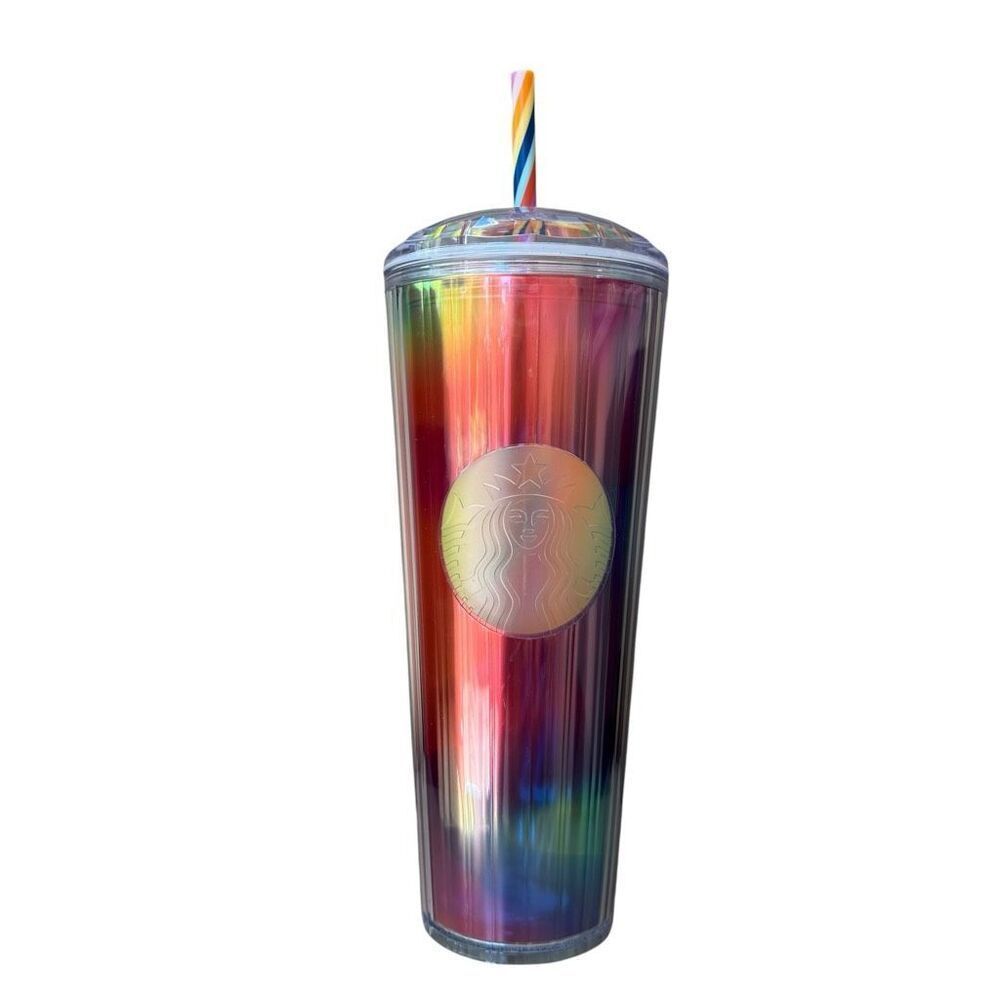 Starbucks Rainbow Kaleidoscope Dome Top Venti 24oz Tumbler Cold Cup W/Straw 2021
